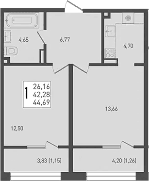 Продается 2-комн. квартира, 42.28 м²