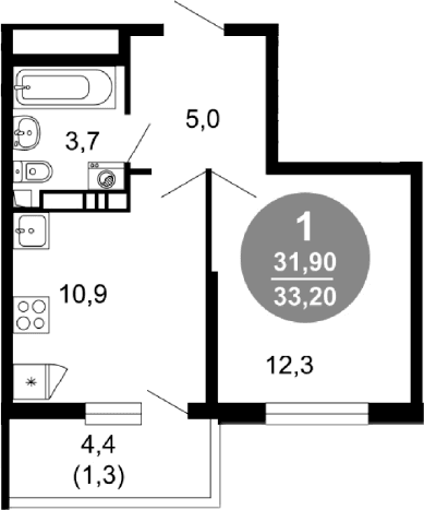 Продается 1-комн. квартира, 31.9 м²