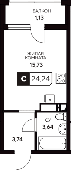 Продается 1-комн. квартира, 23.11 м²