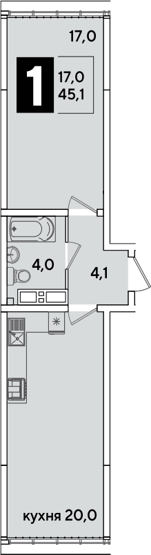 Продается 2-комн. квартира, 45.1 м²