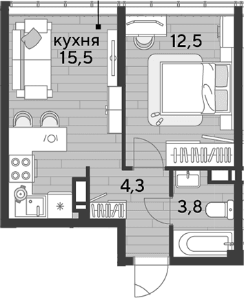 Продается 1-комн. квартира, 36.1 м²