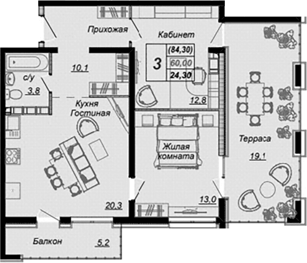 Продается 1-комн. квартира, 56.5 м²