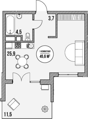 Продается 1-комн. квартира, 34.1 м²