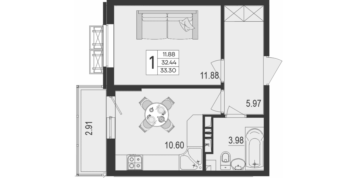 Продается 1-комн. квартира, 32.43 м²