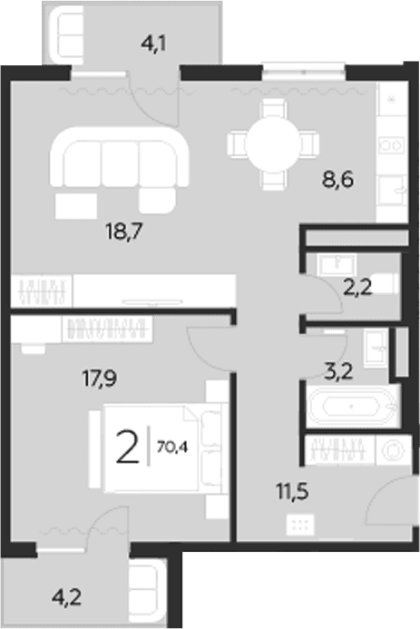 Продается 2-комн. квартира, 62.1 м²