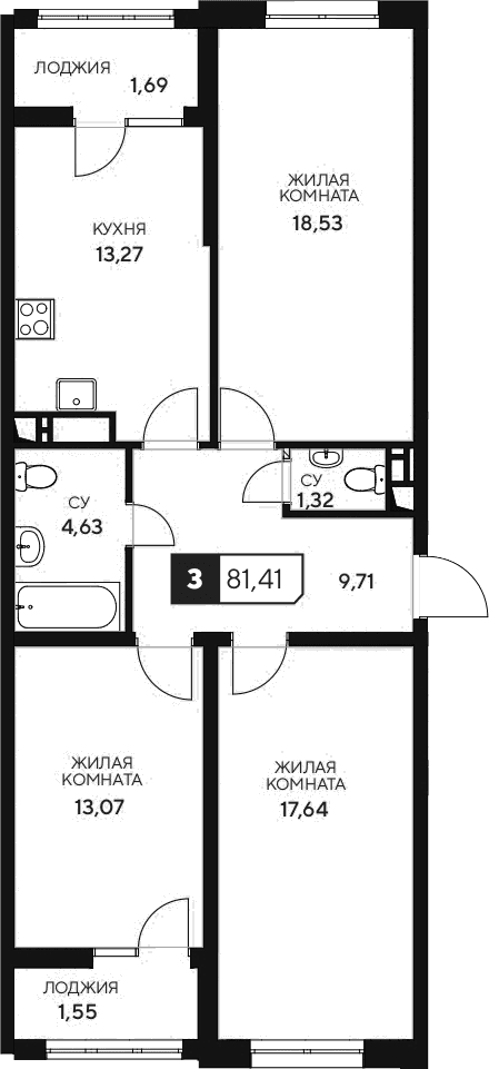 Продается 3-комн. квартира, 78.17 м²