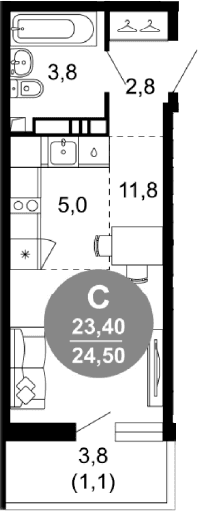 Продается 1-комн. квартира, 23.4 м²