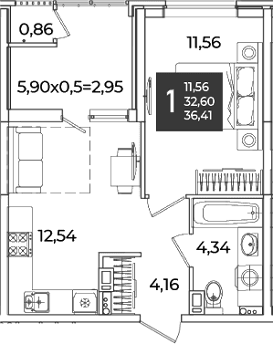 Продается 1-комн. квартира, 32.6 м²