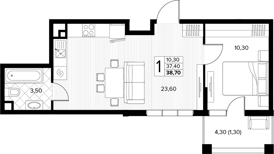 Продается 1-комн. квартира, 37.4 м²
