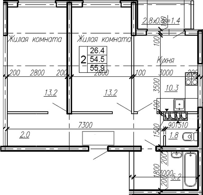 Продается 2-комн. квартира, 54.5 м²