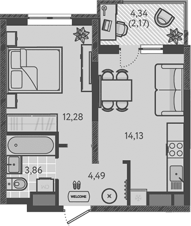 Продается 1-комн. квартира, 34.76 м²