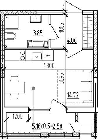 Продается 1-комн. квартира, 22.63 м²