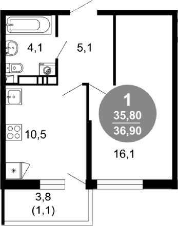 Продается 1-комн. квартира, 35.8 м²