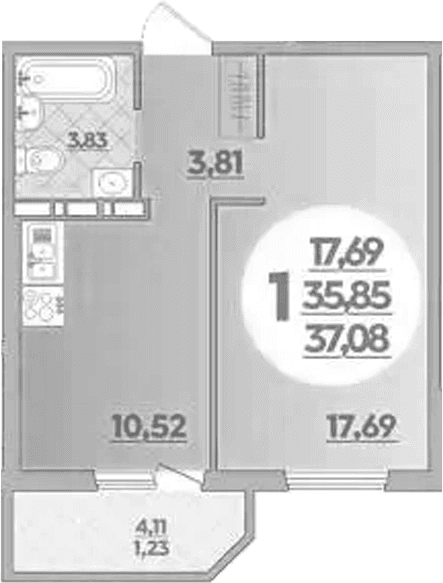 Продается 1-комн. квартира, 35.85 м²