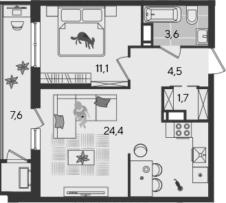 Продается 2-комн. квартира, 45.3 м²