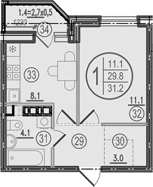 Продается 1-комн. квартира, 29.8 м²