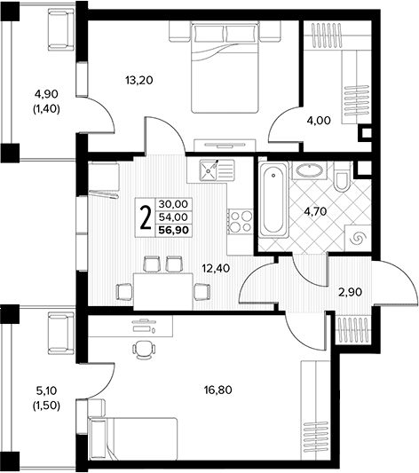 Продается 2-комн. квартира, 54 м²