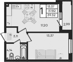 Продается 1-комн. квартира, 37.82 м²