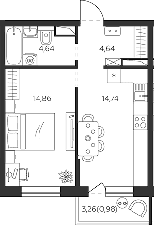 Продается 1-комн. квартира, 38.88 м²