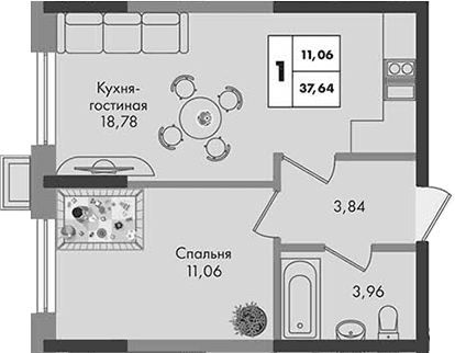 Продается 1-комн. квартира, 37.64 м²