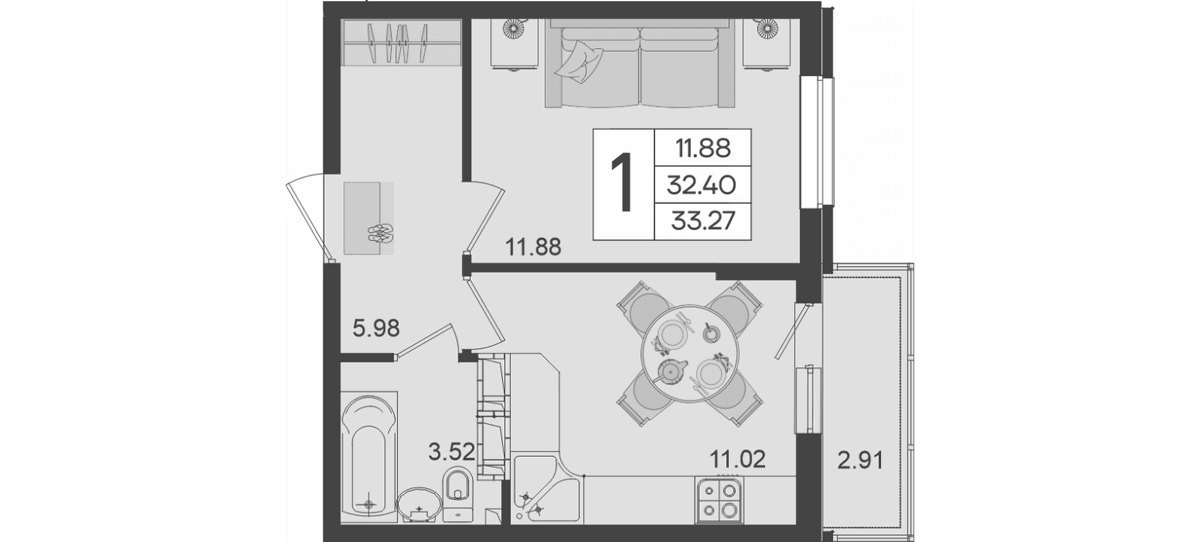 Продается 1-комн. квартира, 32.4 м²