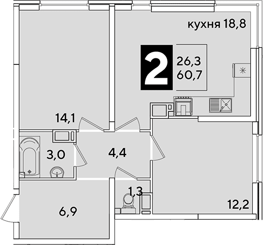 Продается 3-комн. квартира, 60.7 м²