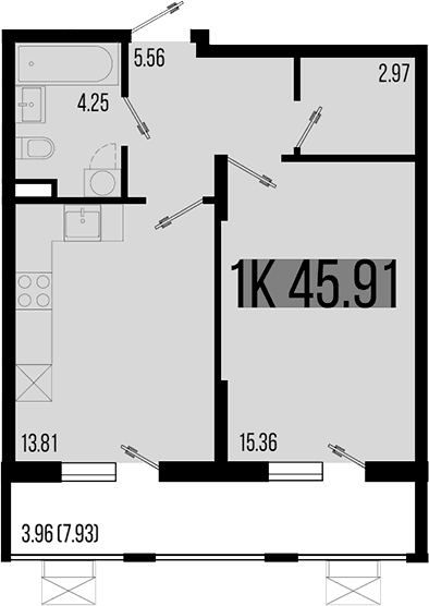 Продается 1-комн. квартира, 41.95 м²