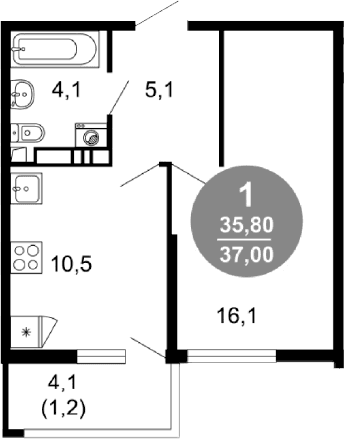 Продается 1-комн. квартира, 35.8 м²