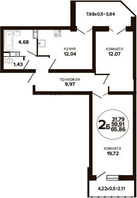 Продается 2-комн. квартира, 59.91 м²