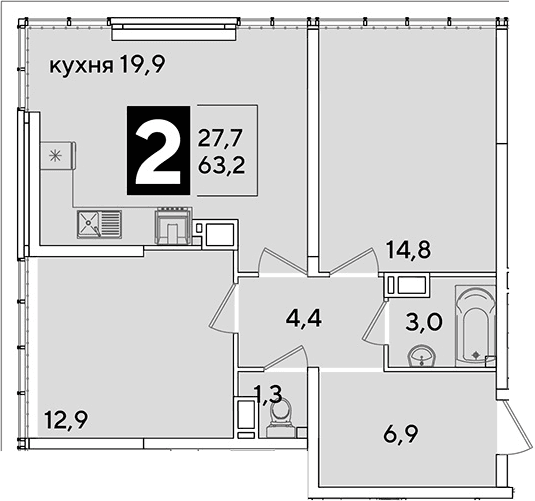 Продается 3-комн. квартира, 63.2 м²