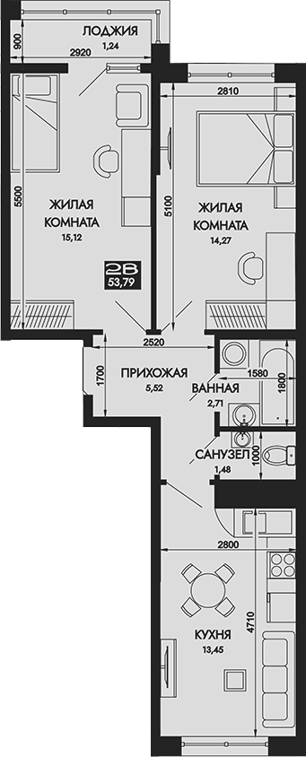 Продается 2-комн. квартира, 52.55 м²