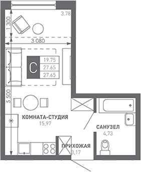 Продается 1-комн. квартира, 28.6 м²