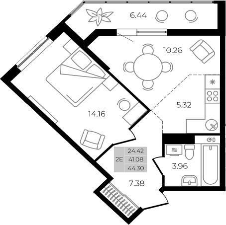 Продается 2-комн. квартира, 41.08 м²