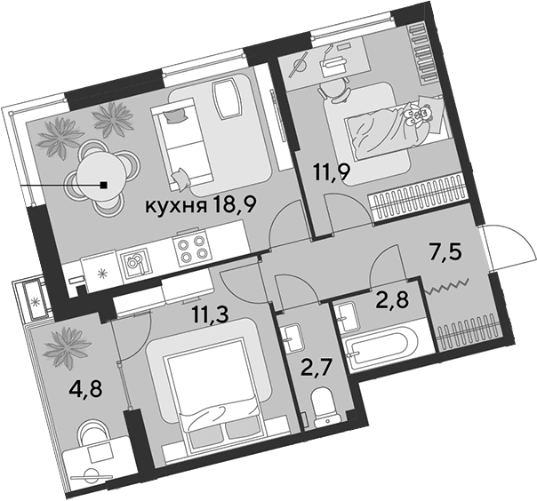 Продается 3-комн. квартира, 55.1 м²