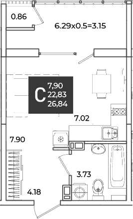 Продается 1-комн. квартира, 22.83 м²