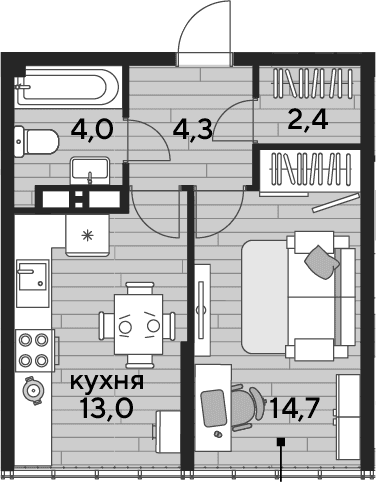 Продается 1-комн. квартира, 38.4 м²