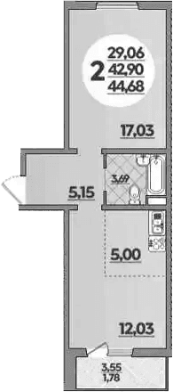 Продается 1-комн. квартира, 42.9 м²