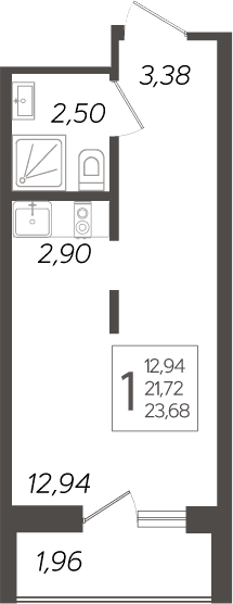 Продается 1-комн. квартира, 21.72 м²