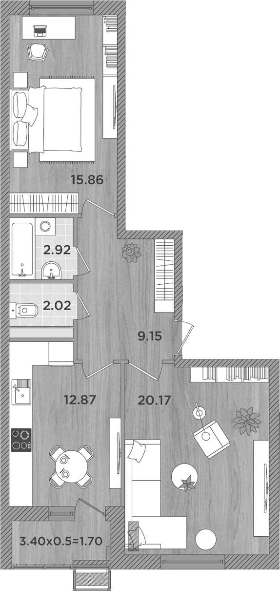 Продается 2-комн. квартира, 62.99 м²