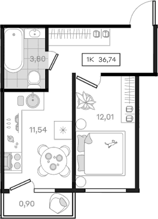 Продается 1-комн. квартира, 35.84 м²