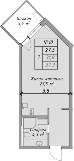 Продается 1-комн. квартира, 31.8 м²