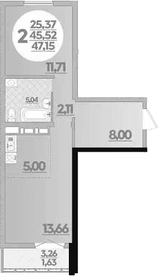 Продается 1-комн. квартира, 45.52 м²
