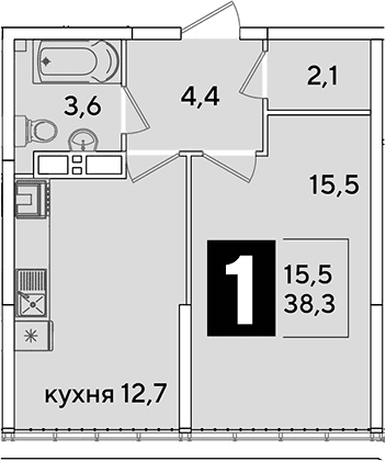 Продается 1-комн. квартира, 38.3 м²