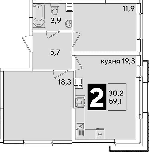 Продается 3-комн. квартира, 59.1 м²