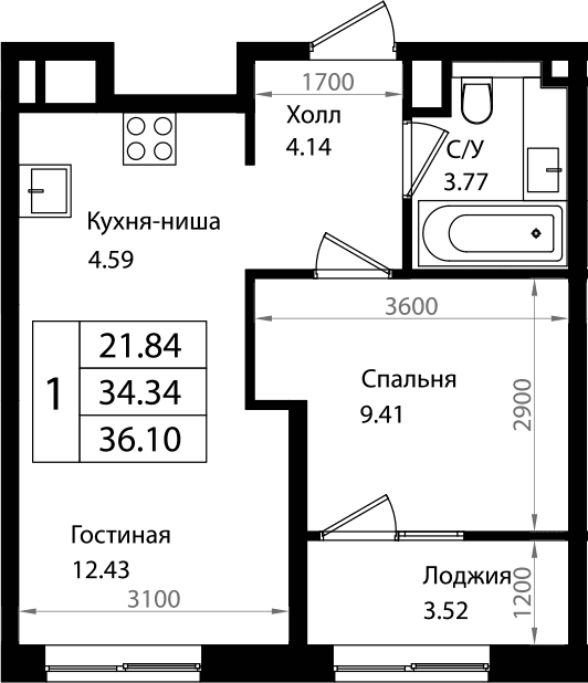 Продается 2-комн. квартира, 34.13 м²