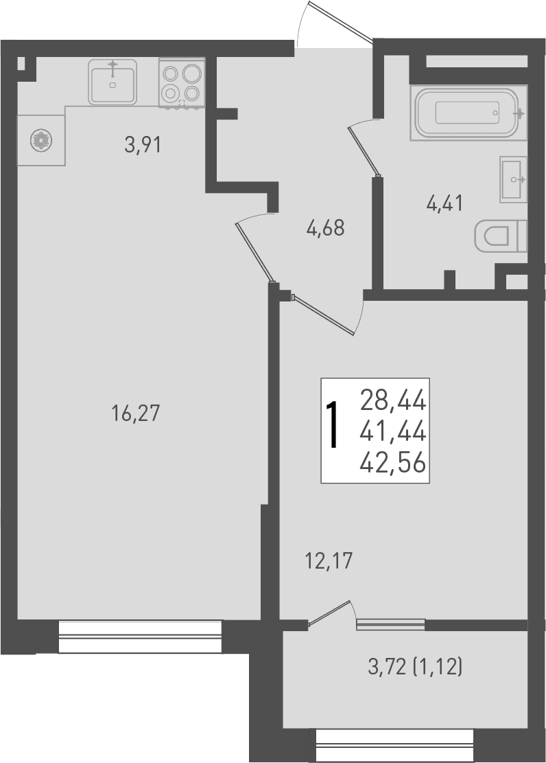 Продается 2-комн. квартира, 41.44 м²