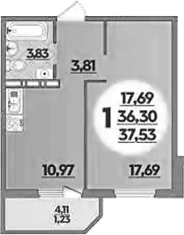 Продается 1-комн. квартира, 36.3 м²