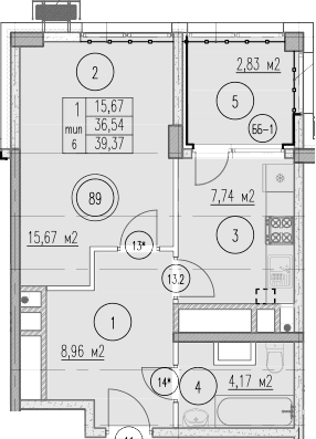 Продается 1-комн. квартира, 36.54 м²