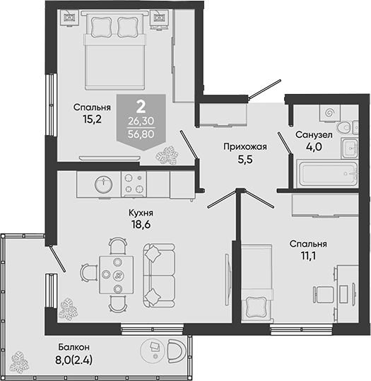 Продается 3-комн. квартира, 54.4 м²