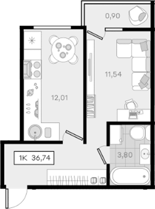 Продается 1-комн. квартира, 35.84 м²